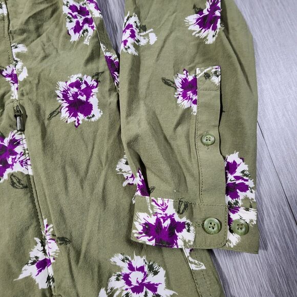 Duluth Trading Co Womens Button Up Tunic Top Green Floral Nylon Blouse Vented XS - Picture 5 of 11